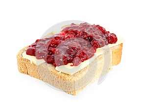 Bread with cherry jam and butter