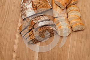 Bread chopped on wooden board with space for text