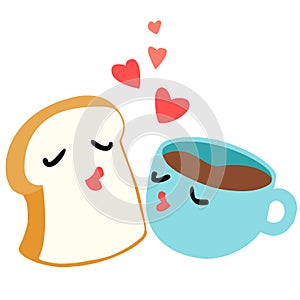Bread and coffee are lover breakfast