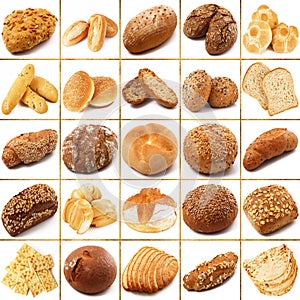 Bread collage on white background