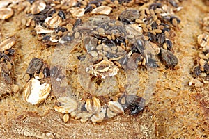 Bread crust with seeds close up