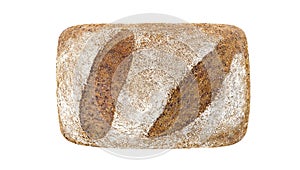 Bread dark, loaf, top view isolated on white background with clipping path, element of packaging design