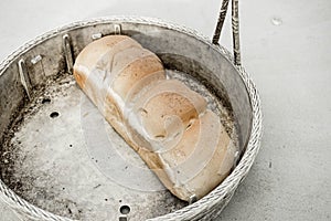 Bread in dirty basket