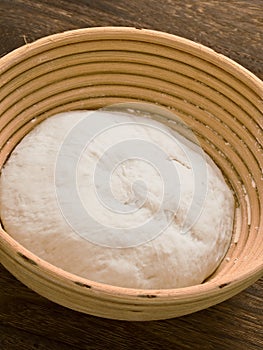 Bread dough in proofing basket