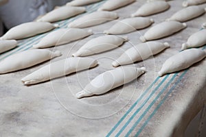 Bread dought pieces before fermentation