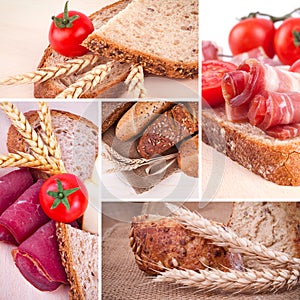 Bread and ears of wheat collage