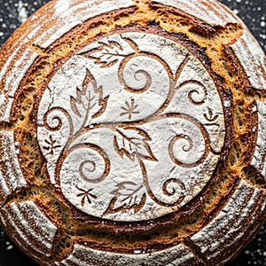Bread features intricate, symmetrical patterns etched into its