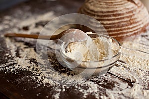 Bread and flour on the table