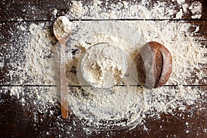 Bread and flour on the table