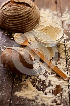 Bread and flour on the table