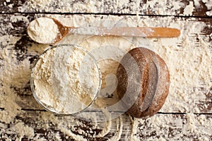 Bread and flour on the table