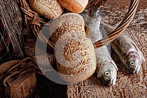 Bread and fresh fish