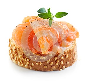 Bread with fresh salmon fillet