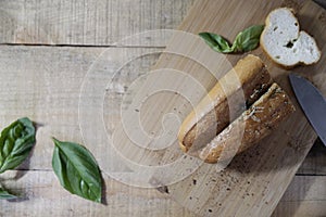 Bread with garlic on the board