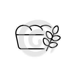 Bread graphic logo. Contour icon of cartoon loaf of fresh bread with ear of wheat. Black illustration of bakery products. Line art