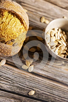 Bread homemade sourdough bread with pumpkin round shape