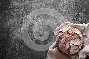 Bread homemade top view gray background