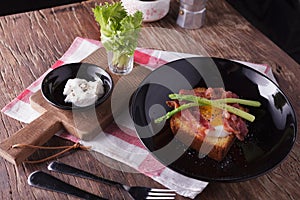 Bread including onzen Egg , Bacon