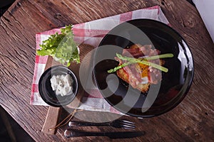 Bread including onzen Egg , Bacon