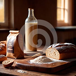 Bread with ingredients, wheat and flour, hand made artesanal baking preparation