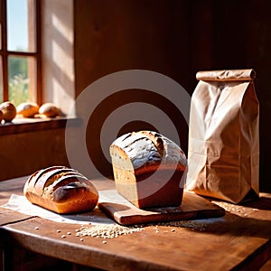 Bread with ingredients, wheat and flour, hand made artesanal baking preparation