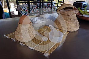 Bread ingredients on wooden board