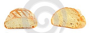 Bread isolated on a white. There is free space for text. Collage. Wide photo