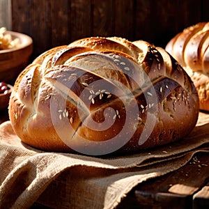 Bread, loaf of freshly baked bread, food meal staple