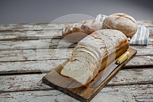 Bread loaf with knife