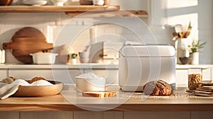 a bread-making machine in a modern kitchen setting. innovative technology at work