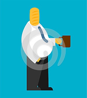 Bread manager isolated. long loaf businessman. vector illustration