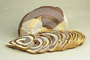 Bread marble rye loaf and slices