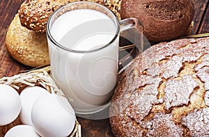 Bread, milk, flour and eggs
