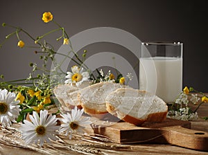 Bread, milk and wild flowers