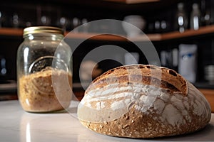Bread Next To The Sourdough Jar. Generative AI