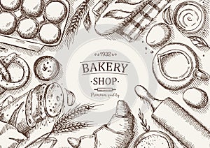 Bread and pastry collection. Vector illustration for the design of menus and cafe decorations.