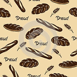 Bread pattern. Doodle bakery vector seamless illustration