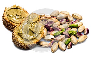 Bread with pistachio cream isolated