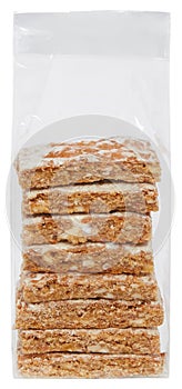 bread in plastic bag cut out isolated white background with clipping path