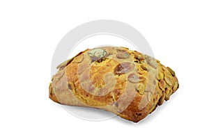 Bread with pumpkin seed on a white background