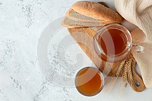 Bread refreshing kvass on a gray background