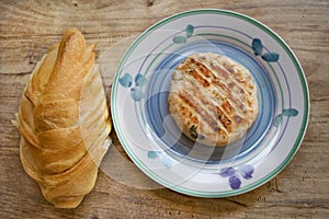 Bread roll with chicken hamburger