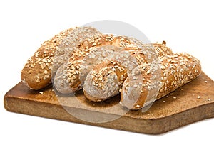 Bread rolls on breadboard