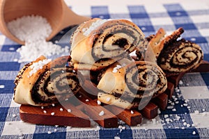 Bread rolls stuffed with poppy and sugar