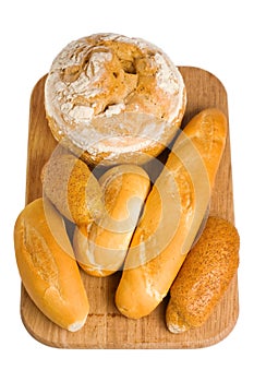Bread and rolls on white