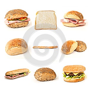 Bread and sandwiches collage