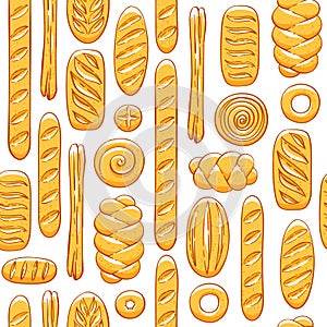 Bread seamless pattern. Bakery products vector background.