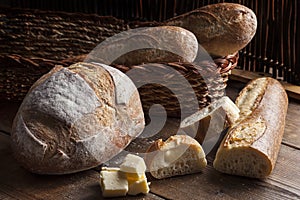 Bread selection on a wooded table