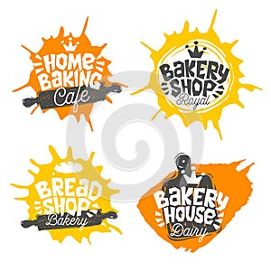 Bread shop, ,bakery, bakehouse home baking lettering logo label emblem design.