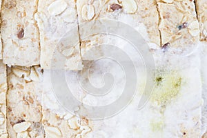 Bread sliced and fungus background.